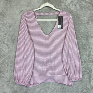 Liverpool Los Angeles Blouse Womens Medium Mauve Stripe V Neck Twist Hem Top